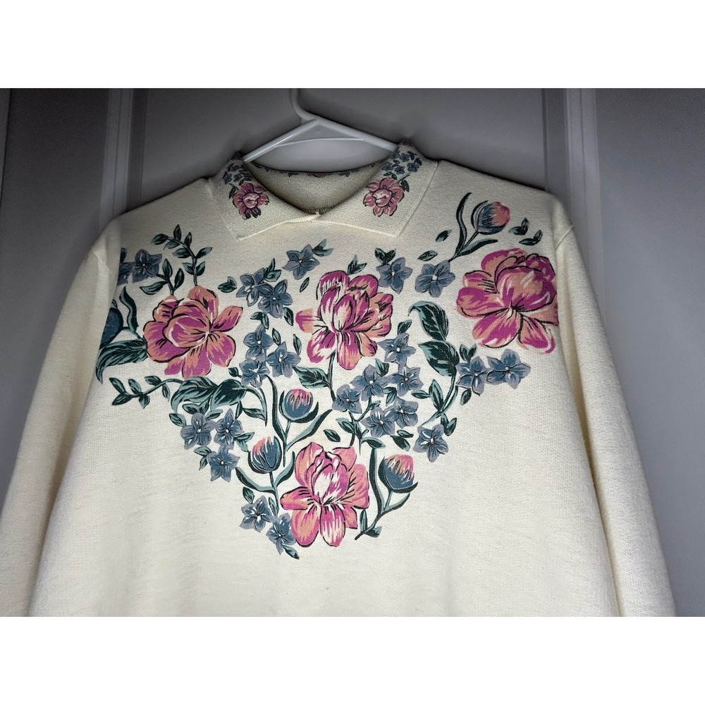 Vintage 90's Floral Print Grama‎ Collard Sweater Sz Womens Medium